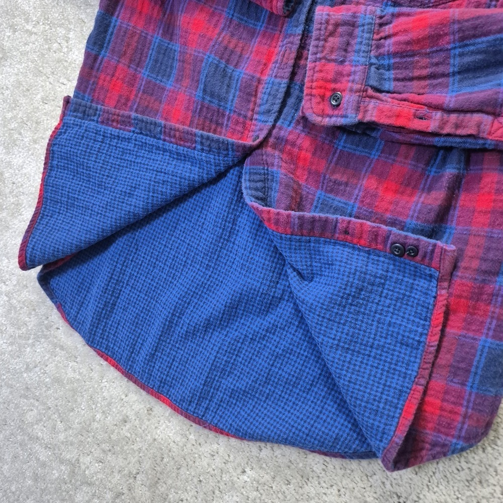 LL Bean Womens Flannel Shirt Medium Red Jewel Double Knit Button Up Outdoor Work - Picture 6 of 11